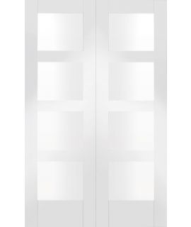 Shaker Internal White Primed Rebated Door Pair with Clear Glass 