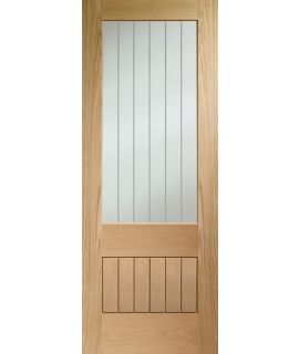 Suffolk Essential 2XG Internal Oak Door with Clear Etched Glass - Unfinished