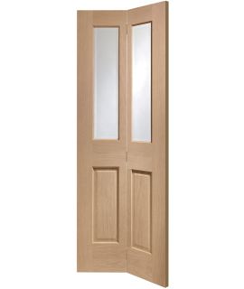 Malton Bi-fold Internal Oak Door with Clear Bevelled Glass - 1936 x 379.5 x 35mm (30")