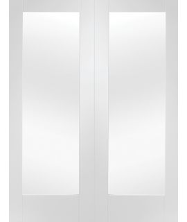 Pattern 10 White Primed Internal Door Rebated Door Pair with Clear Glass